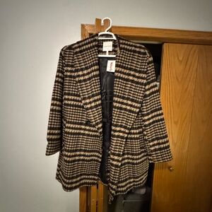 Avec Les Filles Black and Tan Houndstooth Blazer